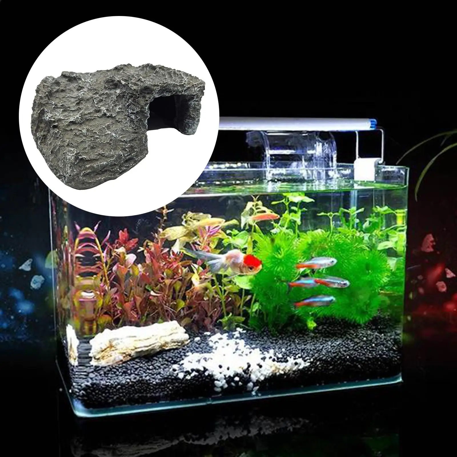 Simulate Moss Rockery Stone Reptile Hiding Cave Snake Turtle Hide Rest Fish Tank Landscaping Aquarium Decor
