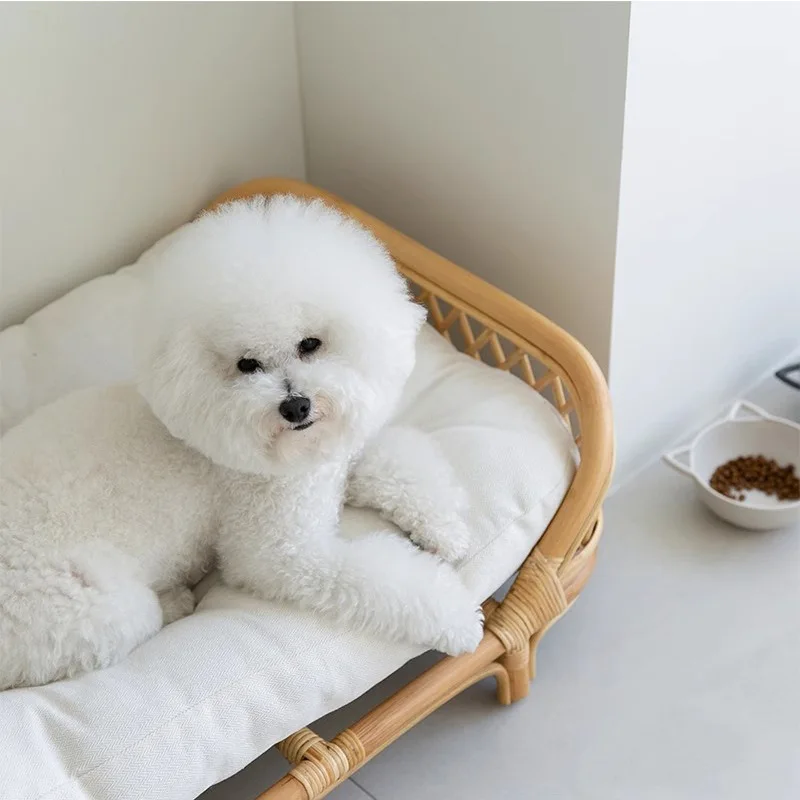 Cama de mimbre para perros, perrera de mimbre para perros medianos y pequeños, camas para perros de invierno y verano, nido para gatos tejido de mimbre Universal, suministros para cama para mascotas - imagen 2