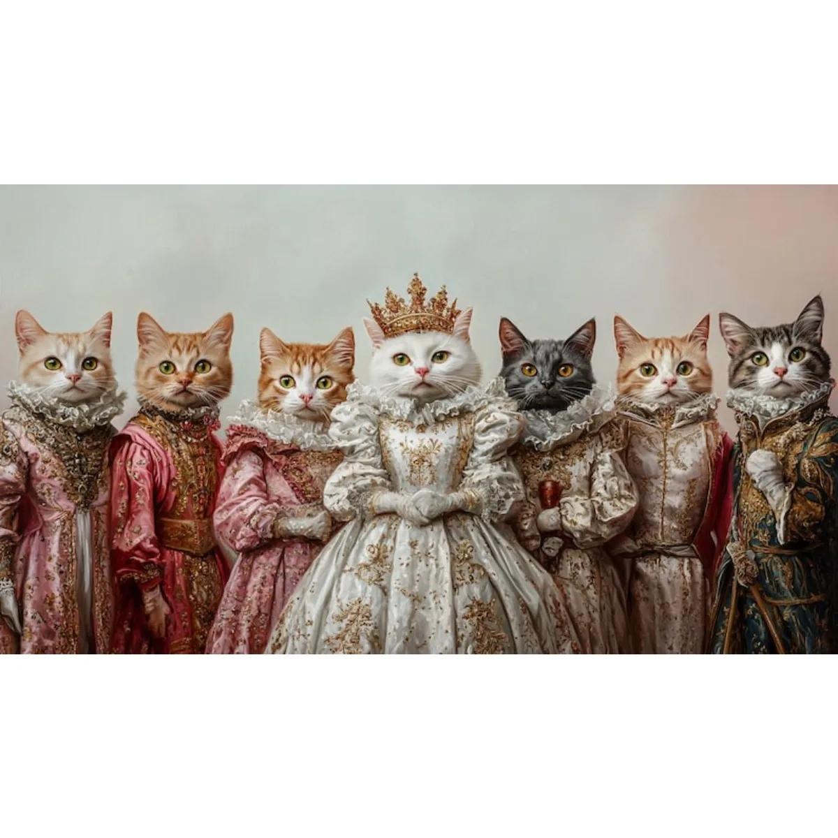 ATUBAN lienzo de pintura de retrato de mascota múltiple, retrato de perro renacentista, pintura de retrato de rey mascota real, retrato de tres gatos