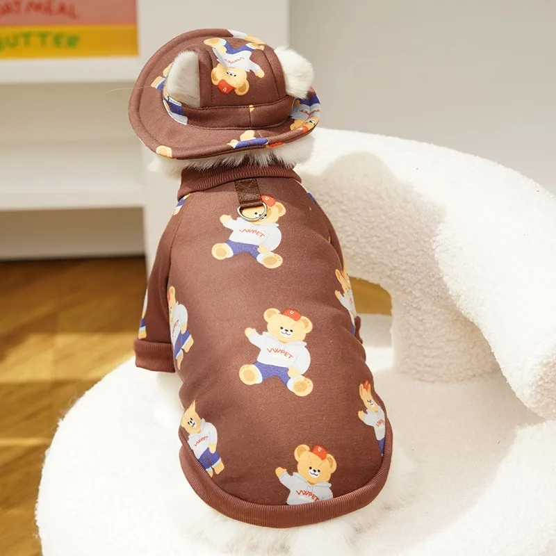Sudadera polar con estampado de oso de dibujos animados para perros pequeños, monos protectores de otoño e invierno para gatitos, ropa transpirable para cachorros Corgi - imagen 3