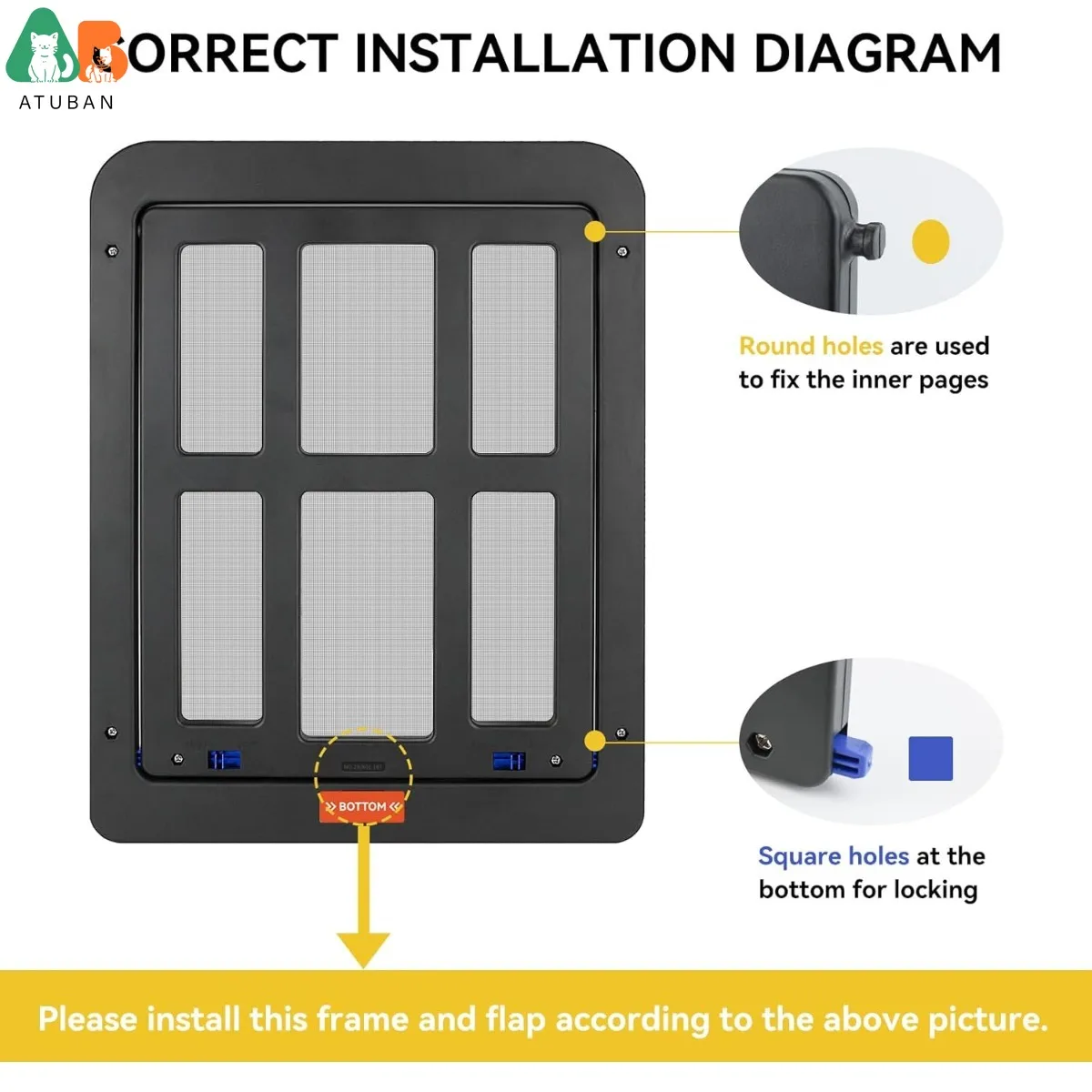 ATUBAN Puerta de pantalla para perros 13,4 "x 17,3" Cierre magnético automático, bloqueable, ABS duradero, para perros medianos a grandes, fácil de instalar - imagen 4