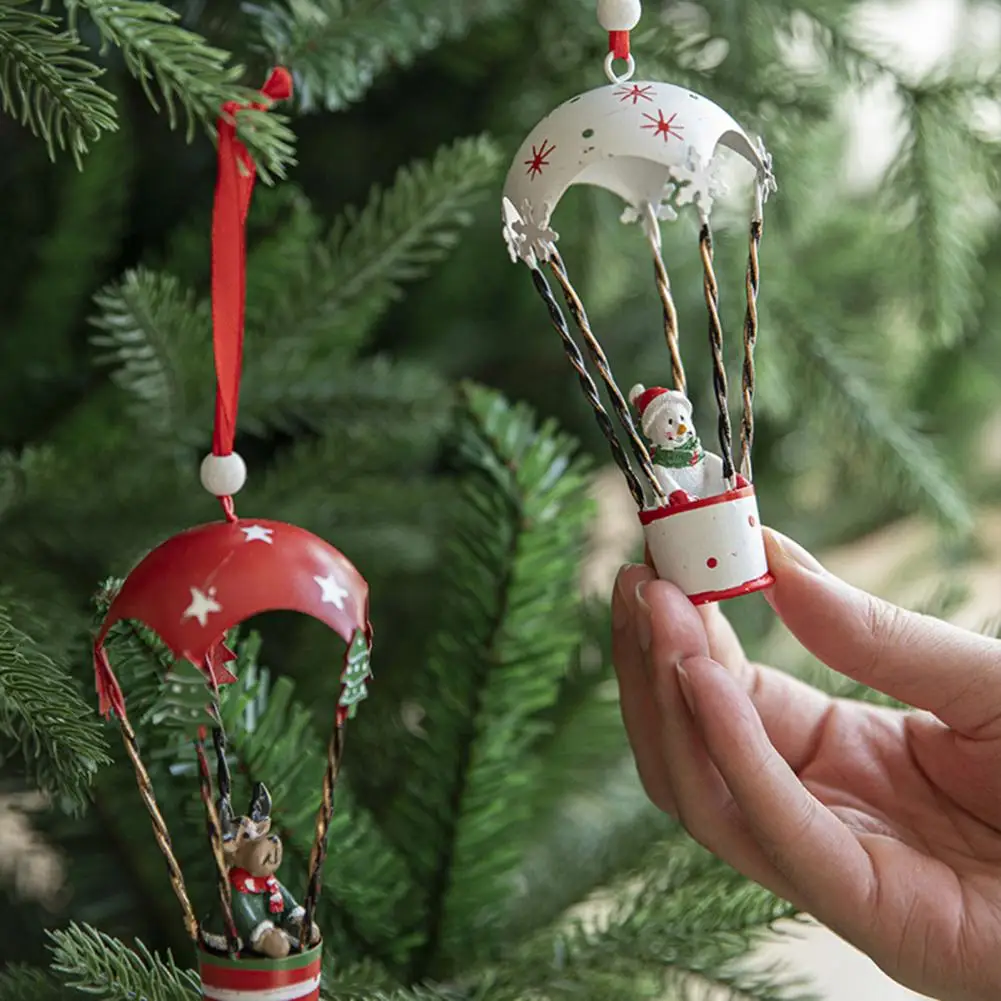 Colgante de paracaídas de Navidad pintado a mano, decoración de árbol de Navidad, mano de obra fina, globo de aire caliente, adorno de Navidad - imagen 3