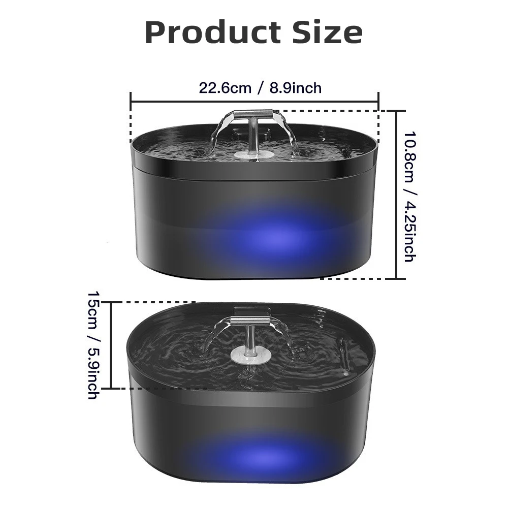 Fuente de agua para gatos de 2,2 L, bebedero inteligente para mascotas con filtro, luz LED de carbón activado para gatos y perros - imagen 5