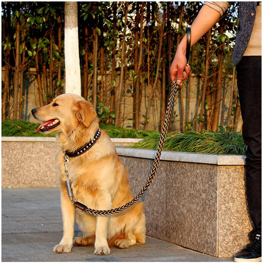 Correa grande para perro de alta resistencia, correa de entrenamiento para perro trenzada de cuero genuino para pastor, Bulldog, Labrador, Gold Retriever, correas para mascotas - imagen 2