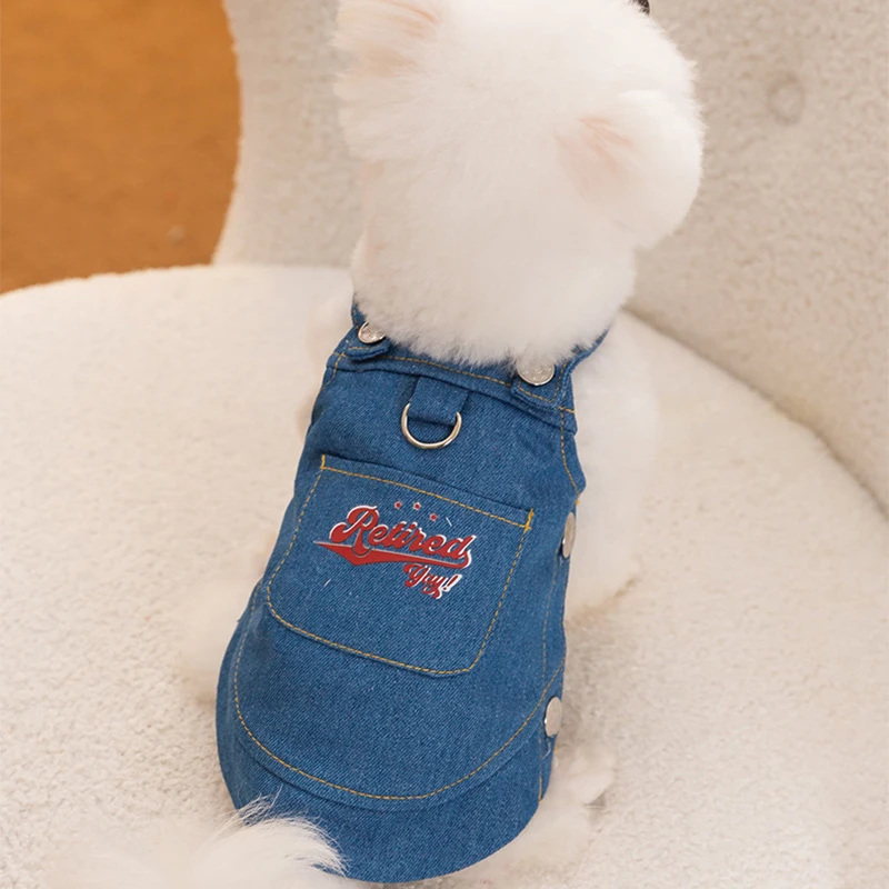 Vestido vaquero para perros, tirantes lisos de verano para mascotas, disfraz para perros y gatos, ropa de lujo para perros, falda para cachorros Chihuahua Bichon, chaleco para perros y niñas, pantalones vaqueros - imagen 3