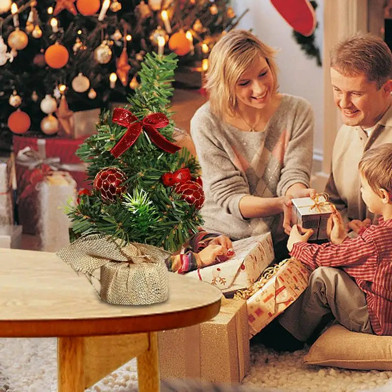 Pequeño árbol de Navidad de escritorio, decoraciones navideñas DIY, crea un ambiente navideño con Base redonda para cena familiar - imagen 2