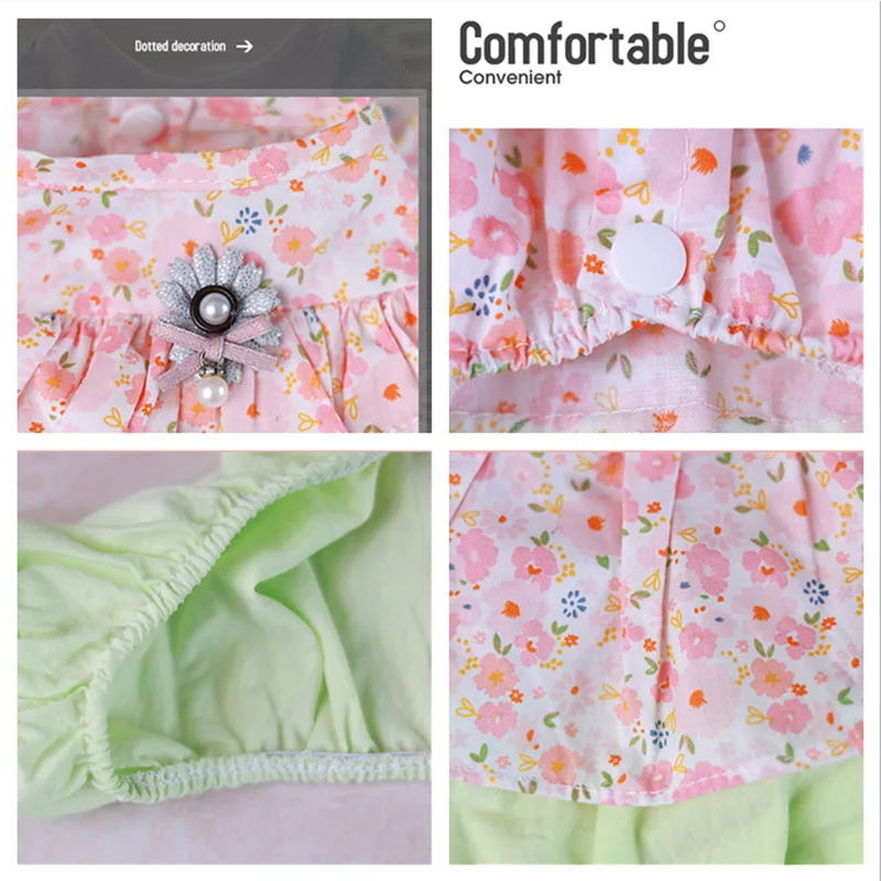 Ropa para mascotas, vestidos de princesa para perros y gatos, falda con tirantes de encaje con lazo Floral bonito, vestido elástico de algodón para mascotas - imagen 5
