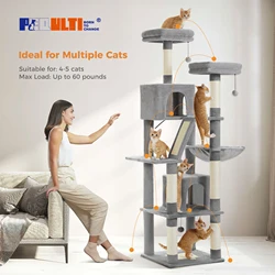 Árbol grande para gatos de H180CM, torre alta de interior para gatos, felpa de varios niveles con poste rascador de Sisal Natural, perchas para condimentos, hamaca