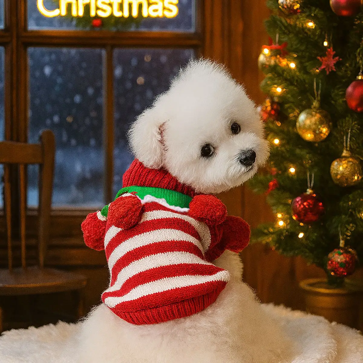 Suéter de Halloween a rayas para otoño/invierno para mascotas, suéter tejido de Navidad para mascotas, ropa para perros pequeños, ropa para cachorros - imagen 5