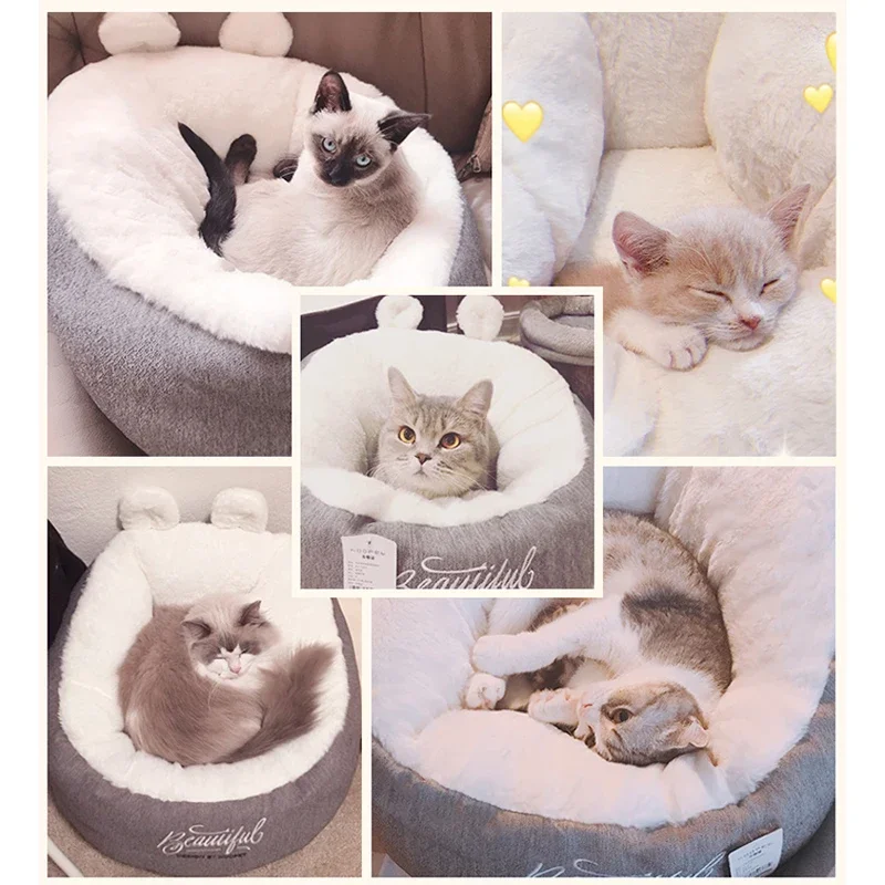 Hoopet-cama de cesta cálida para gato, caseta para perro, cachorro, perrera para dormir, casa cómoda de peluche, 2 colores - imagen 2