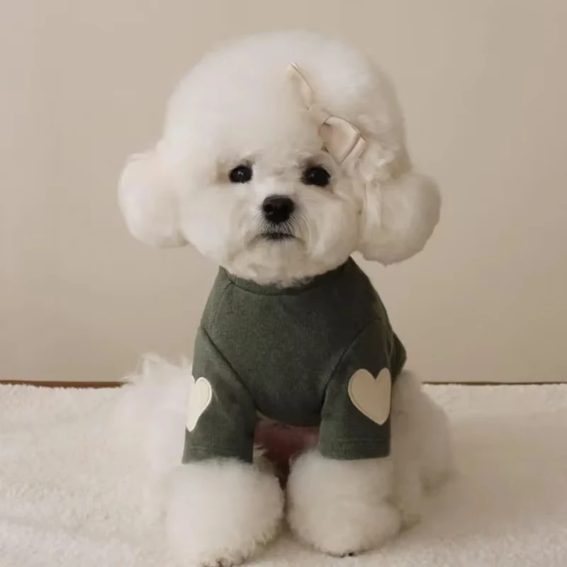 Amor invierno cálido ropa para perros camisa Base lindo amor oso Teddy Yorkshire Sudadera con capucha gato mascota ropa cálida diseñador ropa para cachorros - imagen 5