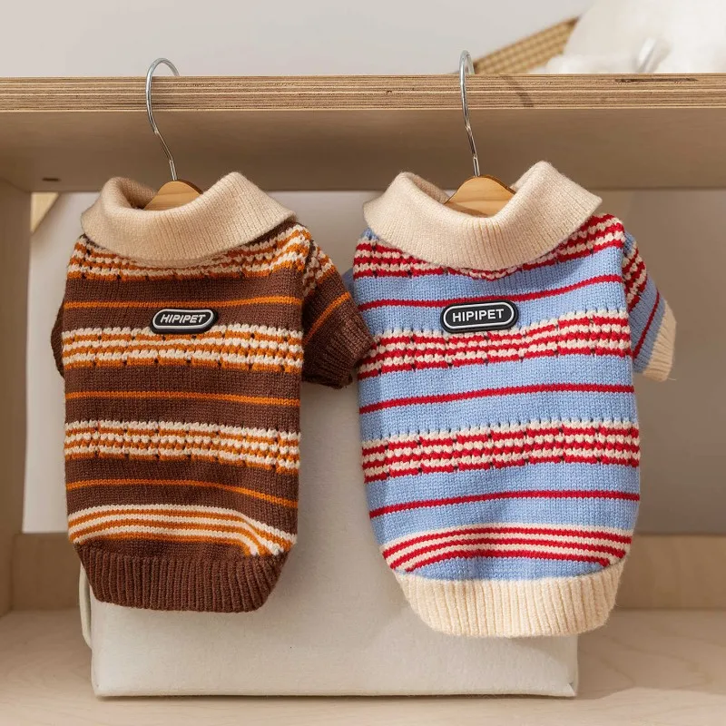 Suéteres a rayas para mascotas, ropa de invierno para cachorros, Polo tejido, suéter para perros, abrigo cálido para perros, disfraz de Bichon Chihuahua, ropa para gatos 2025