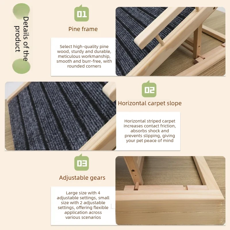 Escalera plegable pino para perros con pasamanos y escalones estables