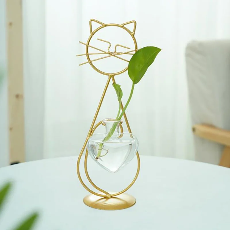 Macetero hidropónico de cristal para escritorio, jarrón con diseño de gato, Bombilla, soporte para flores, decoración del hogar y la Oficina - imagen 3
