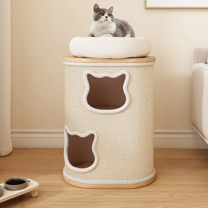 Árbol para gatos de madera maciza, rascador creativo de torre para gatos, poste rascador para gatitos, accesorios para gatos, casa de juguetes, suministros para gatos y gatitos