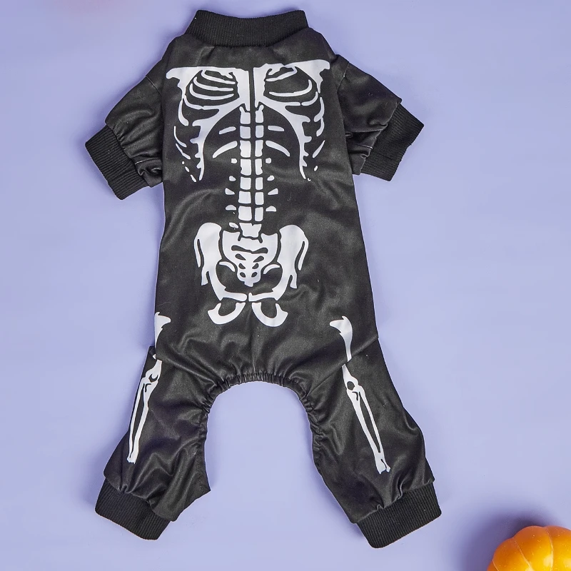 Mono de esqueleto para perro de Halloween, mono negro para mascotas con estampado de hueso blanco, ropa para mascotas de perros pequeños y gatos para fiesta de disfraces de Halloween - imagen 3