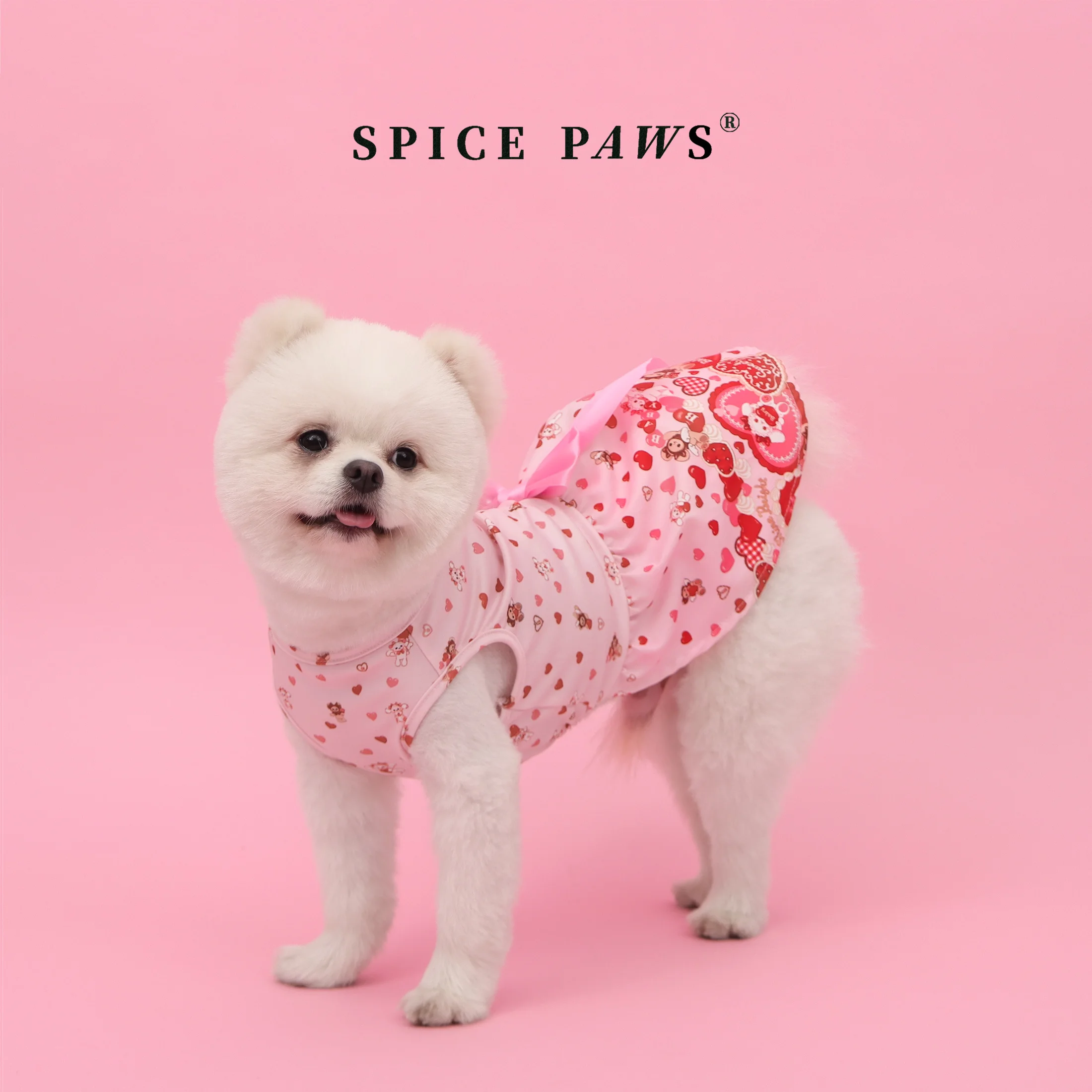 Vestido para perros con corazón rosa y moño suave – San Valentín - imagen 3