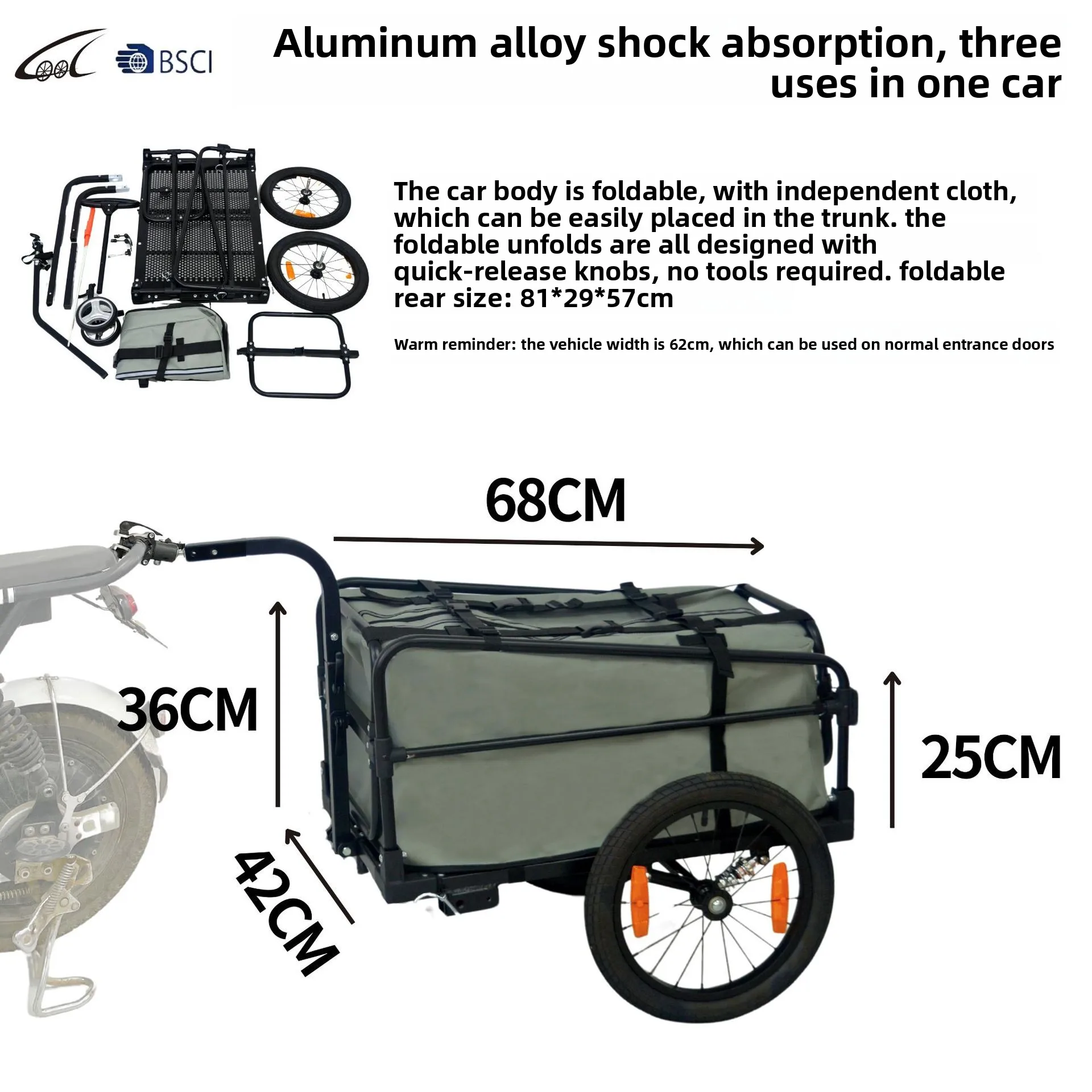 Remolque para mascotas, vehículo eléctrico de aleación de aluminio, remolque de bicicleta, camión de tracción manual, camión plegable de carga para viajes al aire libre tres en uno - imagen 3