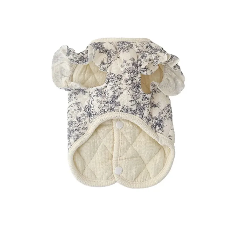 Ropa para mascotas, Parkas cálidas de gasa con mangas voladoras para perros, ropa para el hogar, ropa de otoño e invierno para perros pequeños, chaleco Floral cálido para cachorros - imagen 4