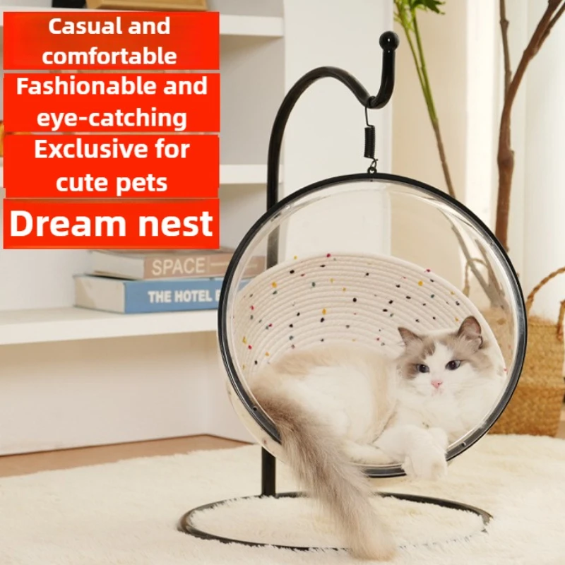 Hamaca colgante para gatos, nido, cabina espacial transparente, columpio, hamaca para gatos, camas, cuna colgante, suministros universales para mascotas para las cuatro estaciones