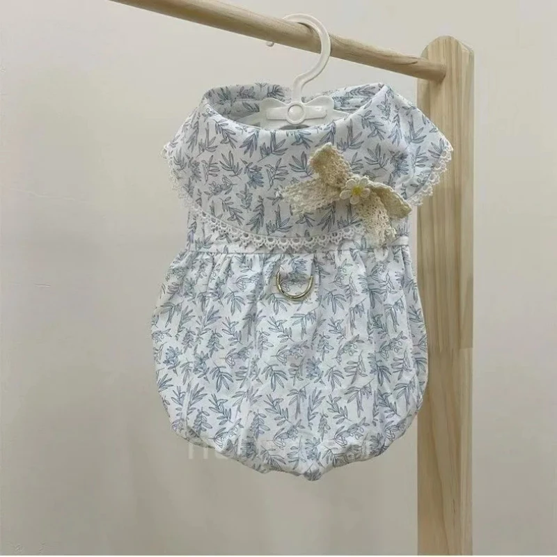Chaleco y falda florales para perros pequeños, correas con hebilla ajustables, ropa transpirable para mascotas de primavera y verano para peluche - imagen 4