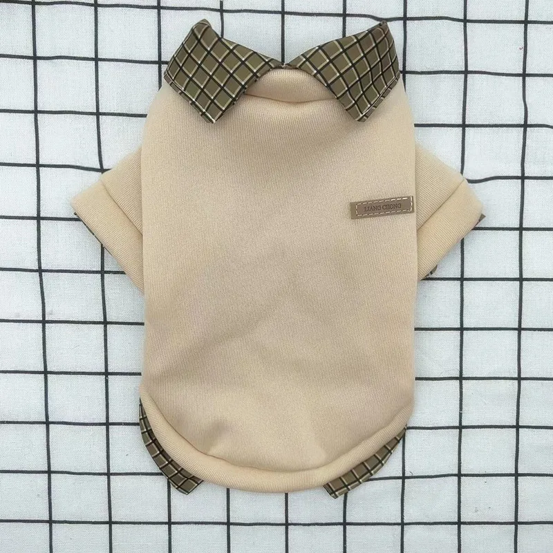 Pet Otoño e Invierno camisa cuello Patchwork chaqueta con capucha para otoño calidez Schnauzer oso Sudadera con capucha mascota camisa a cuadros ropa para cachorros - imagen 3