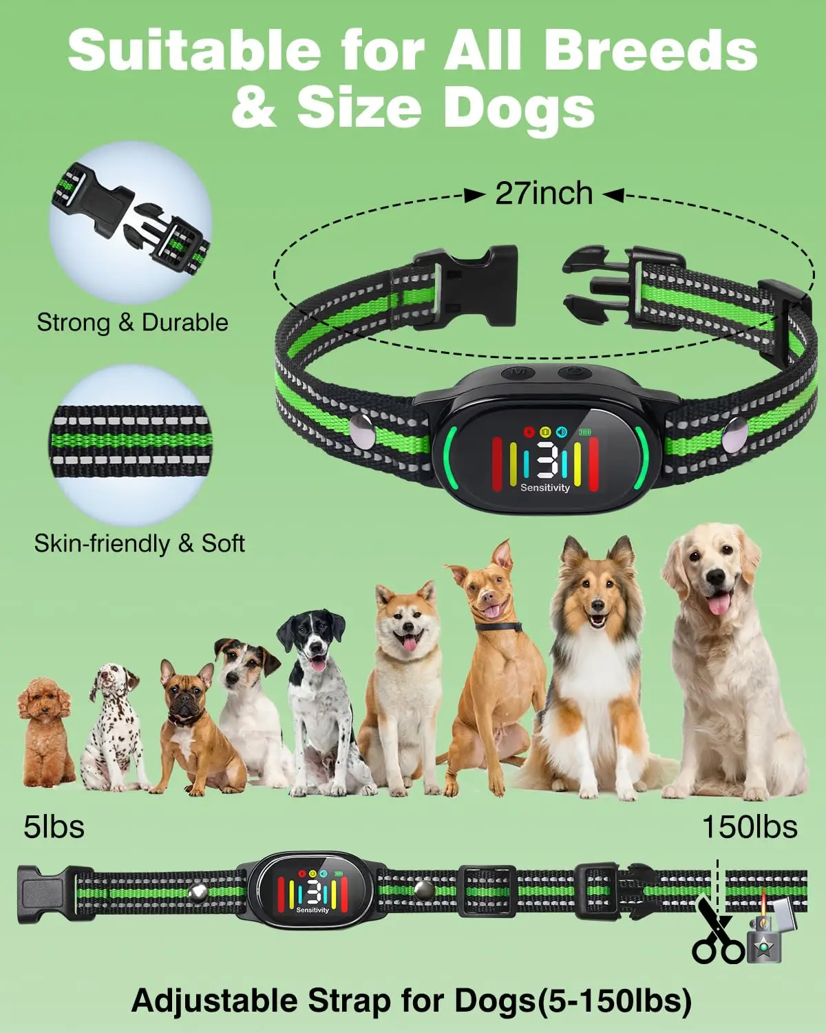 Collar de perro antiladridos automático inteligente pantalla Digital HD tapón de ladridos recargable para dejar de ladrar Collar impermeable IP67 para perro