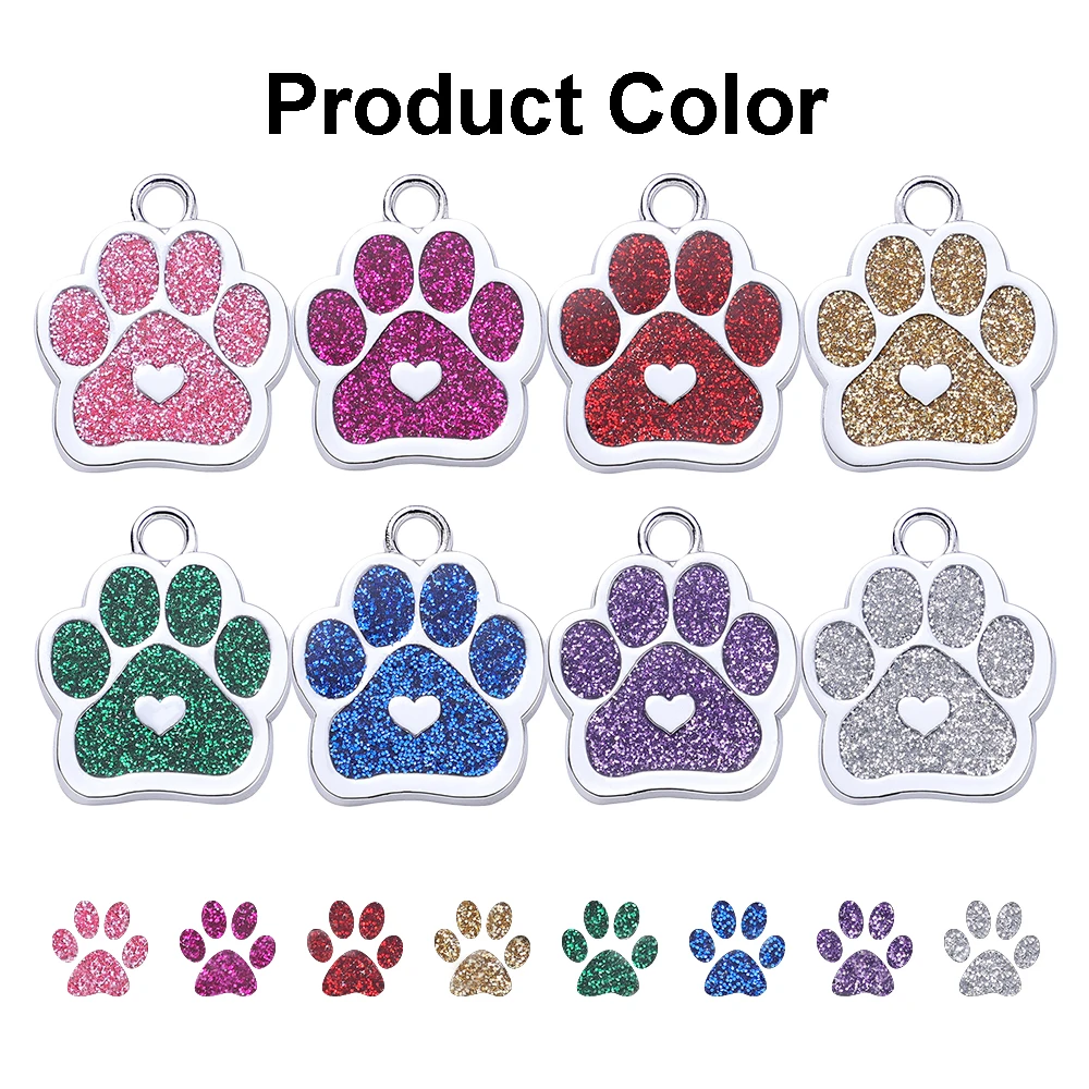 Etiquetas personalizadas para perro y gato, Collar con nombre de identificación de Mascota, colgante de pata brillante con corazón, grabado gratis - imagen 2