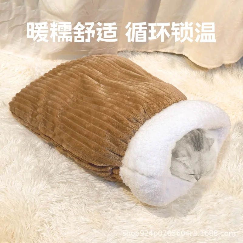 Saco de dormir semicerrado para gatos, nido grande para mascotas cálido para otoño e invierno, almohadilla para dormir para gatos, productos para mascotas - imagen 2