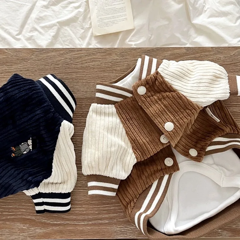 Ropa cálida de invierno para perros, Jersey de béisbol, chaquetas de peluche con cremallera, ropa de caniche a rayas de dos patas, ropa para perros - imagen 5