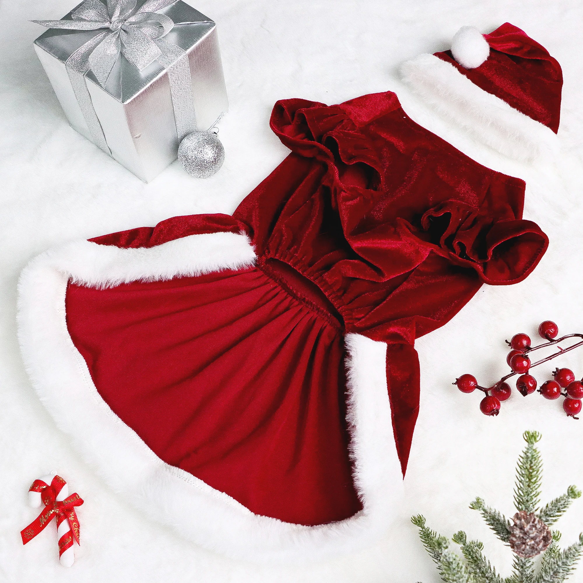 Conjunto de 2 vestidos de Navidad para perro, vestido para cachorro con letras de Papá Noel para bebé, ropa de felpa para cachorro, fiesta de Navidad para mascotas, ropa cálida para gato - imagen 5