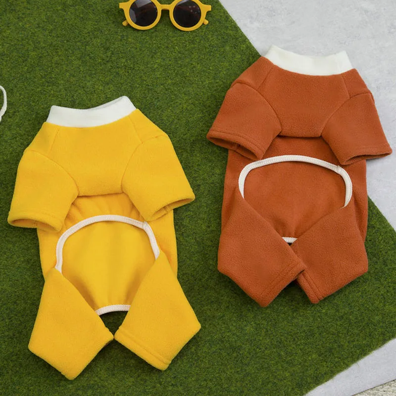 Ropa para perros, disfraz cálido de invierno, pijamas de café amarillo, chándal para perros pequeños, sudaderas con capucha de lana, pantalones, mono para perros, monos, caniche - imagen 2