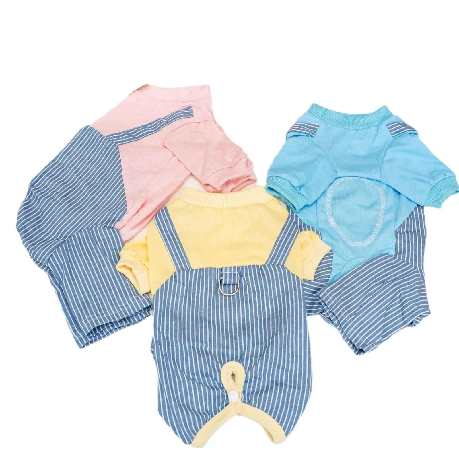 Mono a rayas para mascotas, ropa para perros pequeños, ropa de retazos de colores contrastantes, pantalones con tirantes para el hombro de cuatro patas, oso de peluche - imagen 5