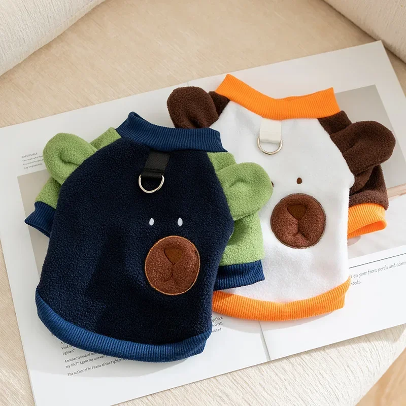 Ropa de terciopelo con orejas de oso para perro, Sudadera con capucha cálida para cachorro, gato, otoño e invierno, novedad