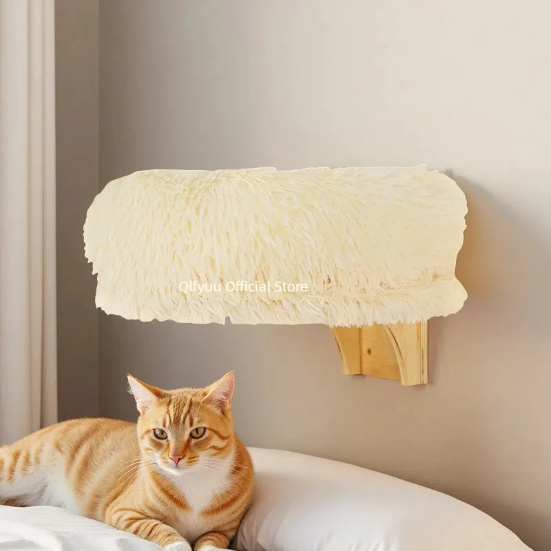Cama para mascotas pequeña, muebles para gatos, alféizar de ventana de madera montado en la pared para gatos, percha para gatos con soportes, hecha de madera dura de calidad - imagen 4
