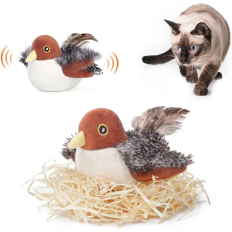 Juguete para gatos con gorrión aleteo, pájaro chirriante eléctrico con hierba gatera, juguete de peluche interactivo para estimular la caza, instinto para gatos - imagen 2