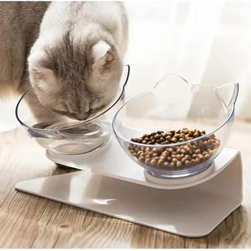 Cat Bowls, Cat Food Bowls Elevated Tilted, Anti Vomiting Kitty Bowl for Puppy and Bunny, Orthopedic for Indoor Cats - imagen 2