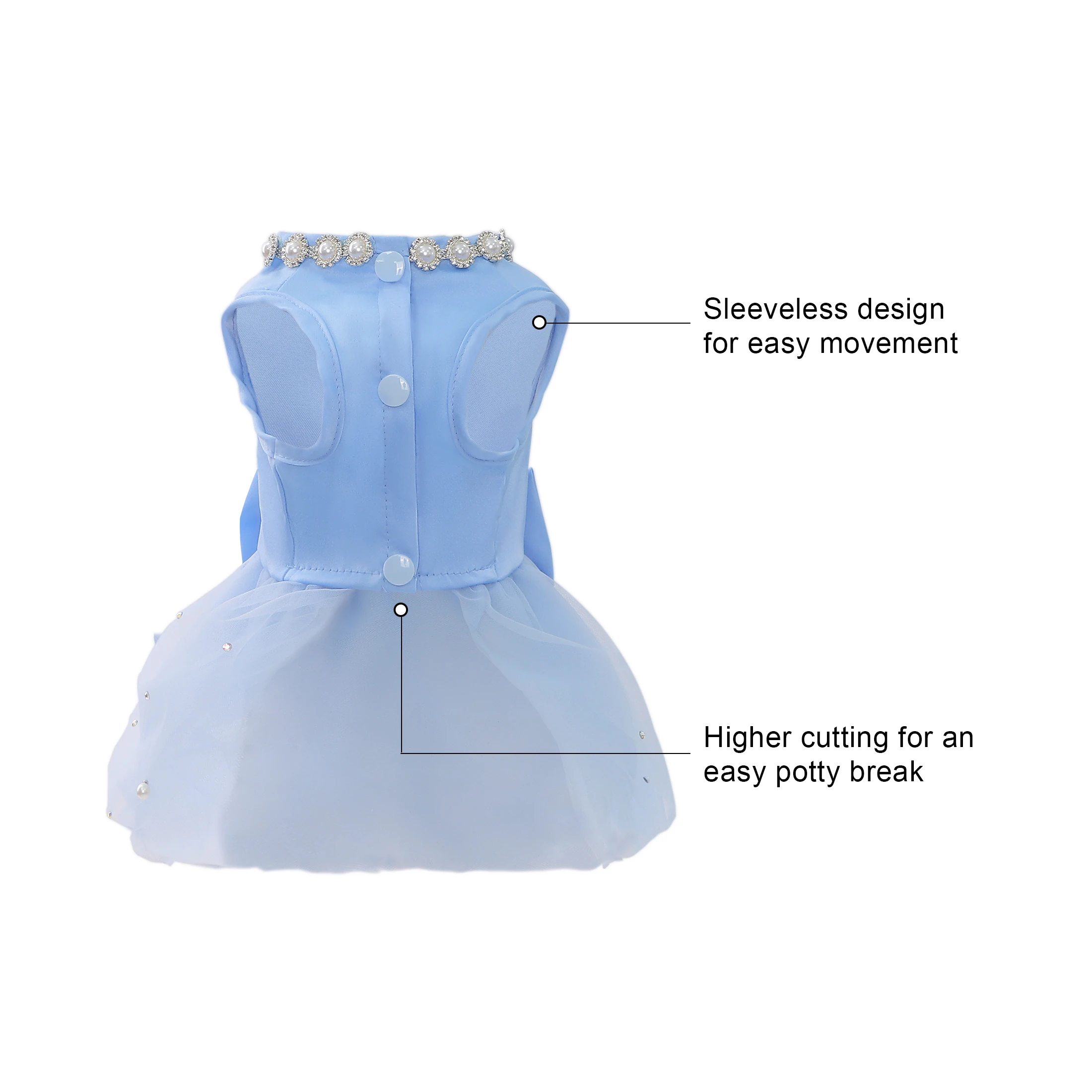 Elegante vestido azul para perro con perlas y diamantes de imitación, vestido de novia con nudo de lazo para niña y cachorro, traje para gato de San Valentín, vestido de fiesta elegante para mascotas - imagen 4