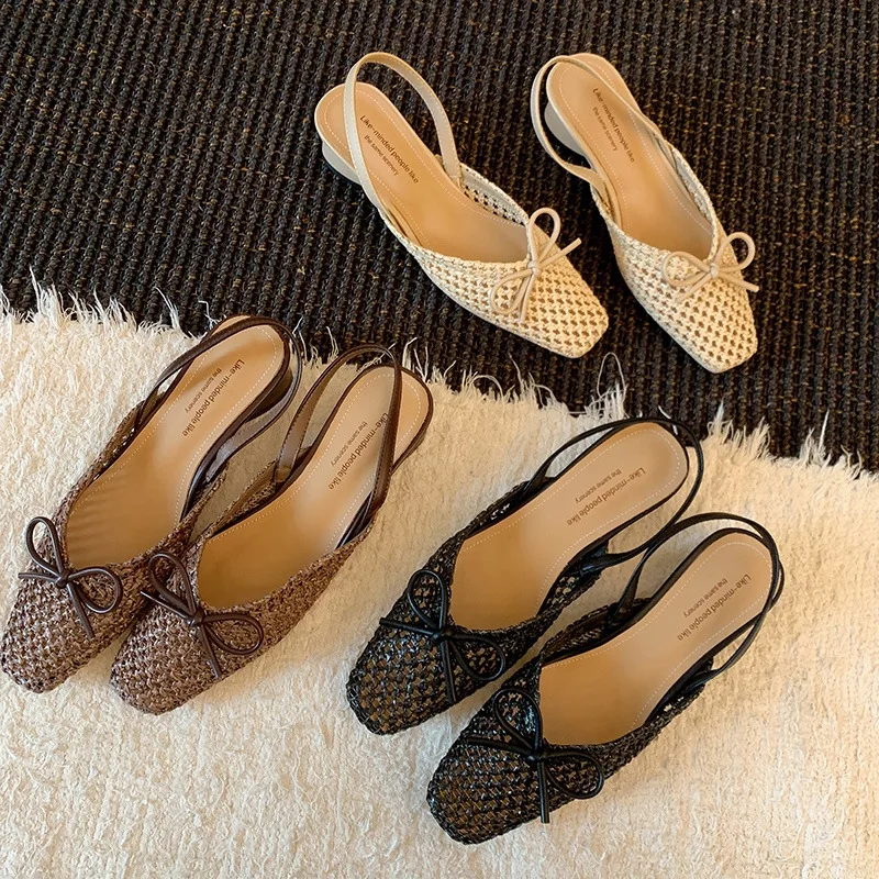 Sandalias mujer verano tejidas punta cuadrada cómodas gato y perro - imagen 4