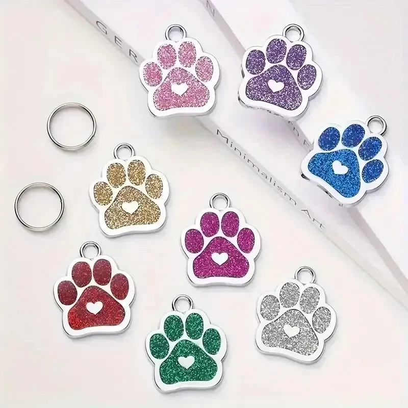 Etiqueta de identificación de perro personalizada con purpurina personalizada, etiqueta de nombre con forma de corazón y pata, accesorios para decoración de Collar, 1 ud. - imagen 3