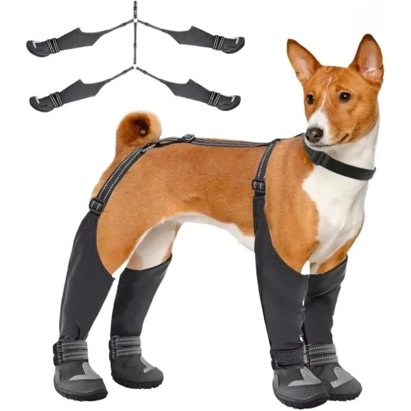Botas impermeables para perros, zapatos antideslizantes con tirantes para caminar, botas universales para mascotas pequeñas y medianas para exteriores, largas con correa, suministros para cachorros