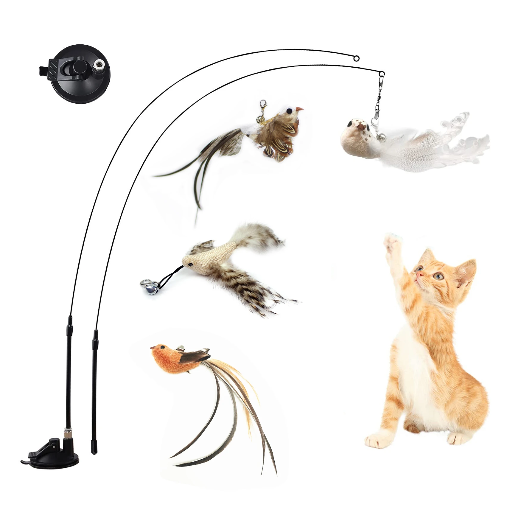 Juguete interactivo de simulación de pájaro para gato, rompecabezas con ventosa, divertido pájaro de plumas para gatito, ejercicio de persecución, suministros de juguetes para gatos