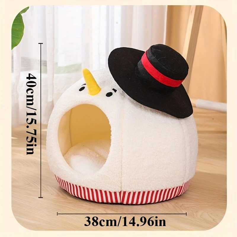 Camas para gatos de interior, muñeco de nieve navideño, cueva de cama para gatos con almohada acolchada extraíble, tienda acogedora para gatitos para mascotas pequeñas - imagen 2