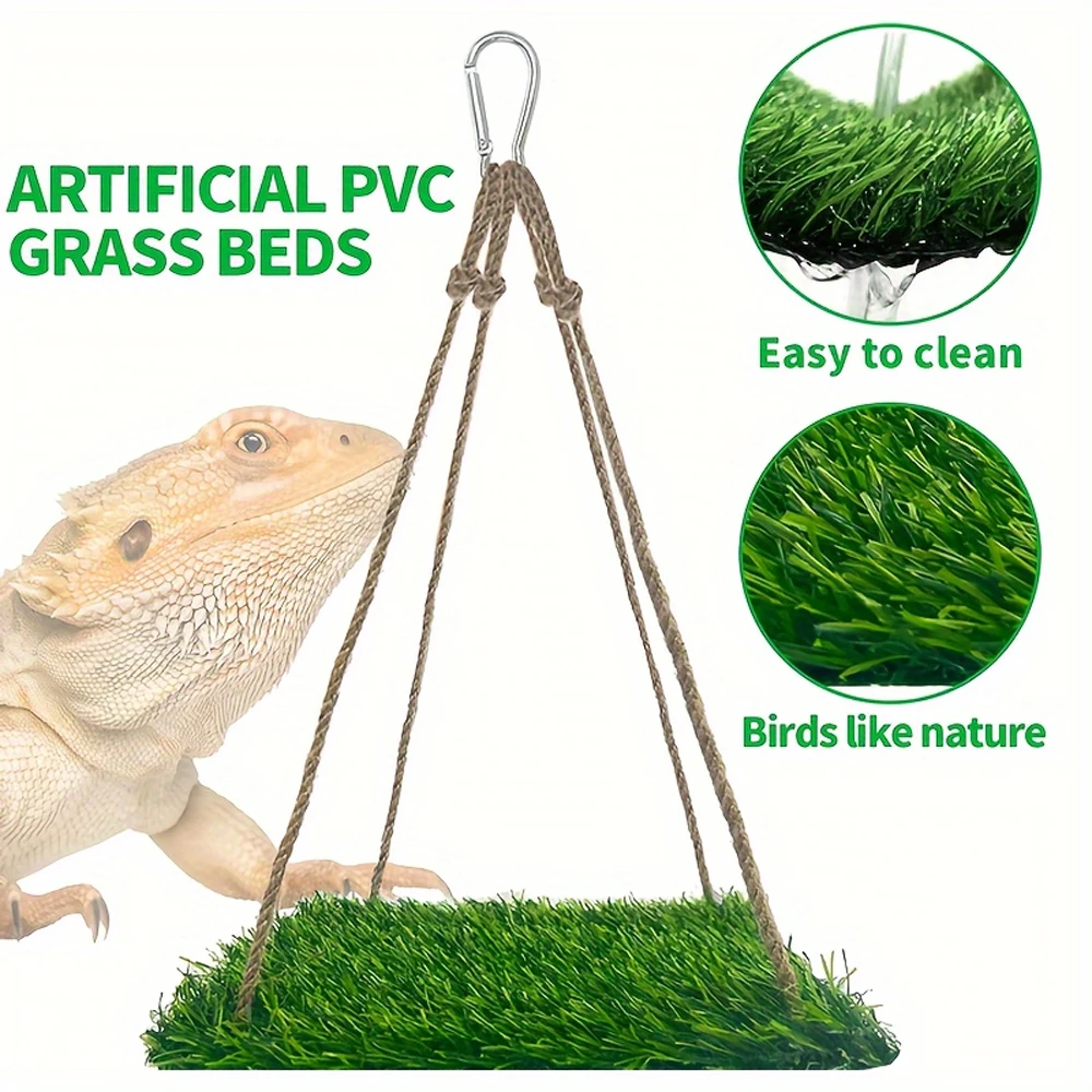 Hamaca de césped Artificial redonda/cuadrada, cama, columpio para pájaros, juguete colgante para morder para animales pequeños, ardilla, jaula para hámster, juguetes para escalar, 1 ud. - imagen 5