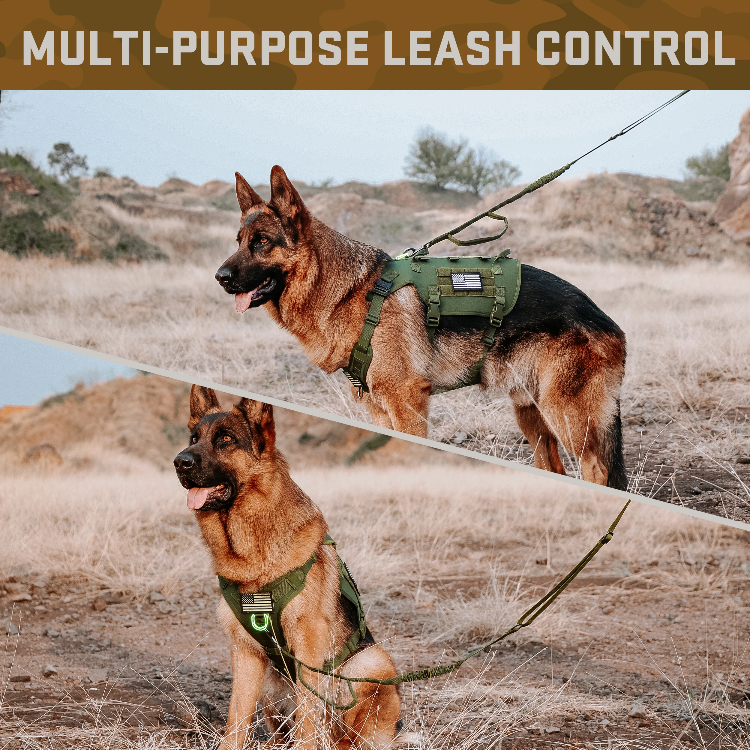 Arnés táctico militar para perros, conjunto de correa con bolsas, banderas, arneses duraderos para mascotas, chaleco, collares, correas para entrenamiento de perros - imagen 3