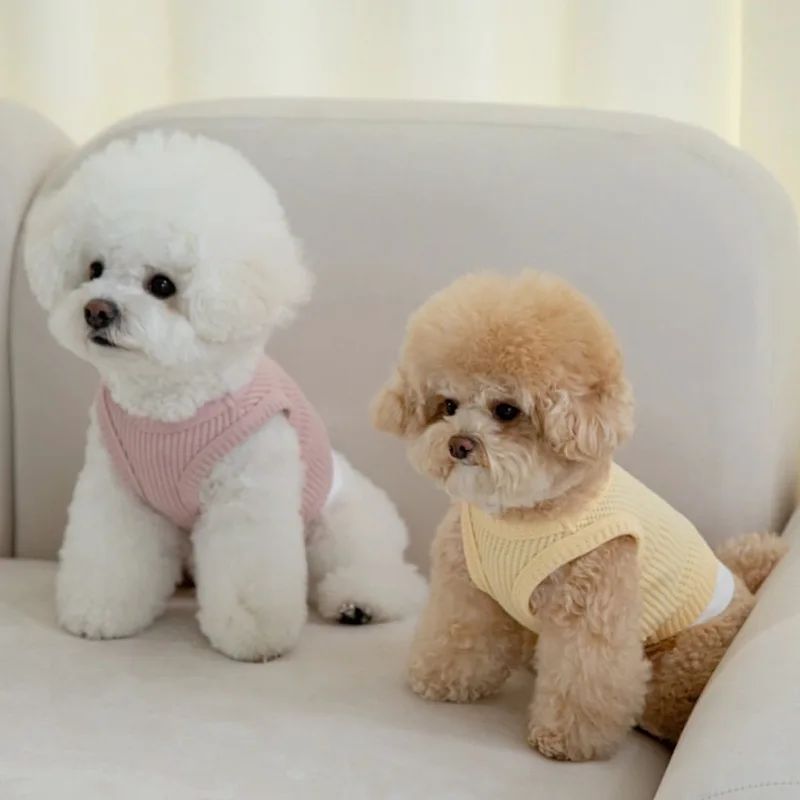 Camiseta sin mangas de gofre de verano con corte de oso para mascotas, Top fino de manga corta con empalme de oso, camiseta sin mangas transpirable, ropa para cachorros de peluche para perros pequeños - imagen 5