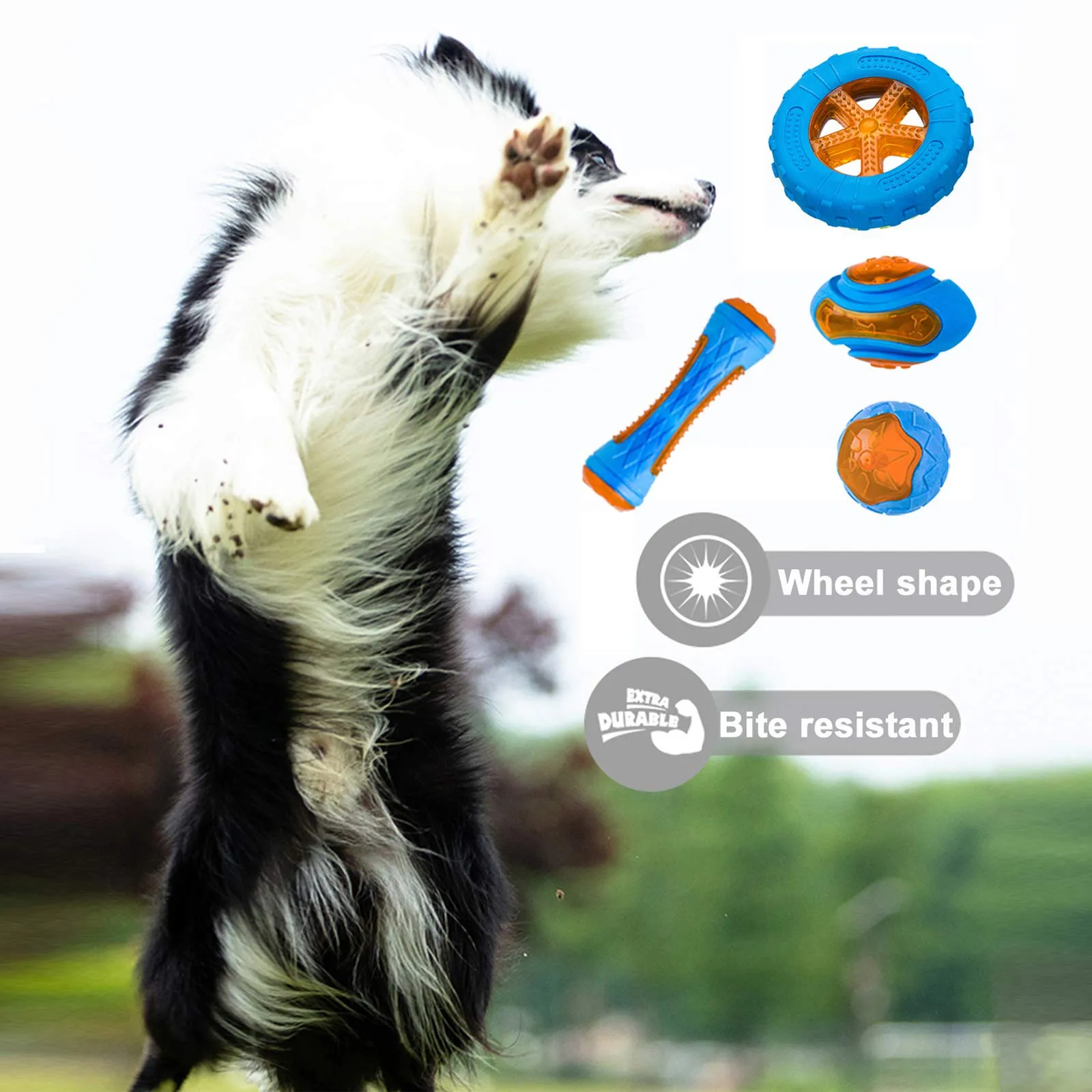 Juguetes de goma para perros, juguete interactivo para perros grandes, resistente a mordeduras, entrenamiento chirriante, limpieza de dientes - imagen 3