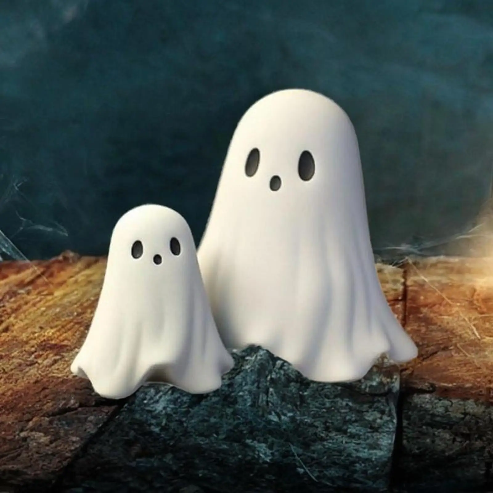 2 Pieces Cute Ghost Figurines Halloween Decoration Tabletop Ornaments for Entrance Desk Table Centerpiece Living Room Fireplace