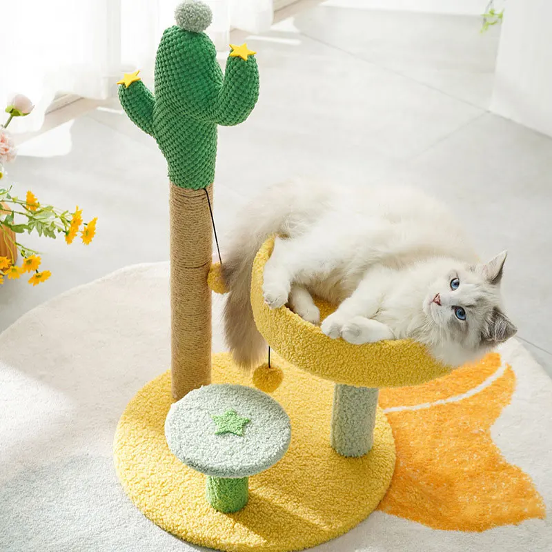 Torre de árbol para gatos y Cactus, poste rascador de Sisal Natural, marco de escalada para gatitos, juguete con plataforma de juego, percha para saltar, suministros para mascotas - imagen 2