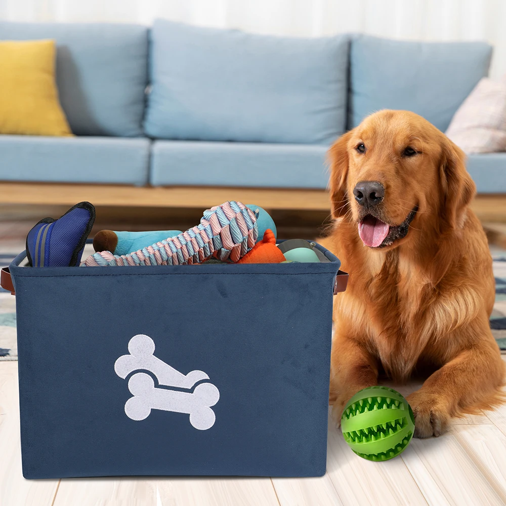 Cesta plegable de gran capacidad para almacenamiento de juguetes para perros, caja de almacenamiento de ropa para mascotas, patrón de dibujos animados con asa, organizador de artículos diversos para perros - imagen 3